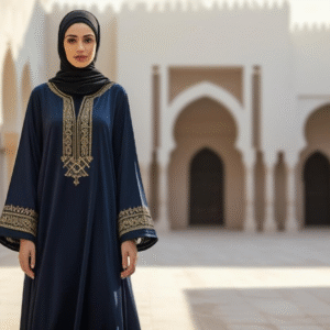 : Navy Blue Embroidered Abaya