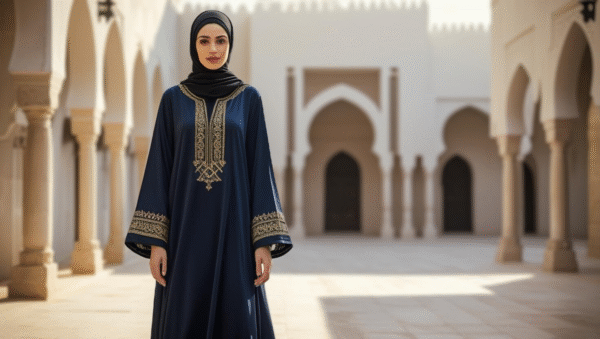 : Navy Blue Embroidered Abaya